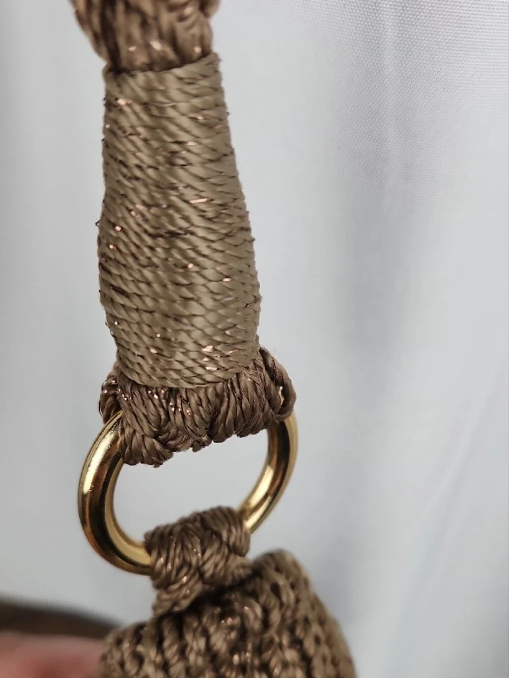 Lina Crochet Braided Boho Shoulder Bag - Cappuchino/Gold Thread